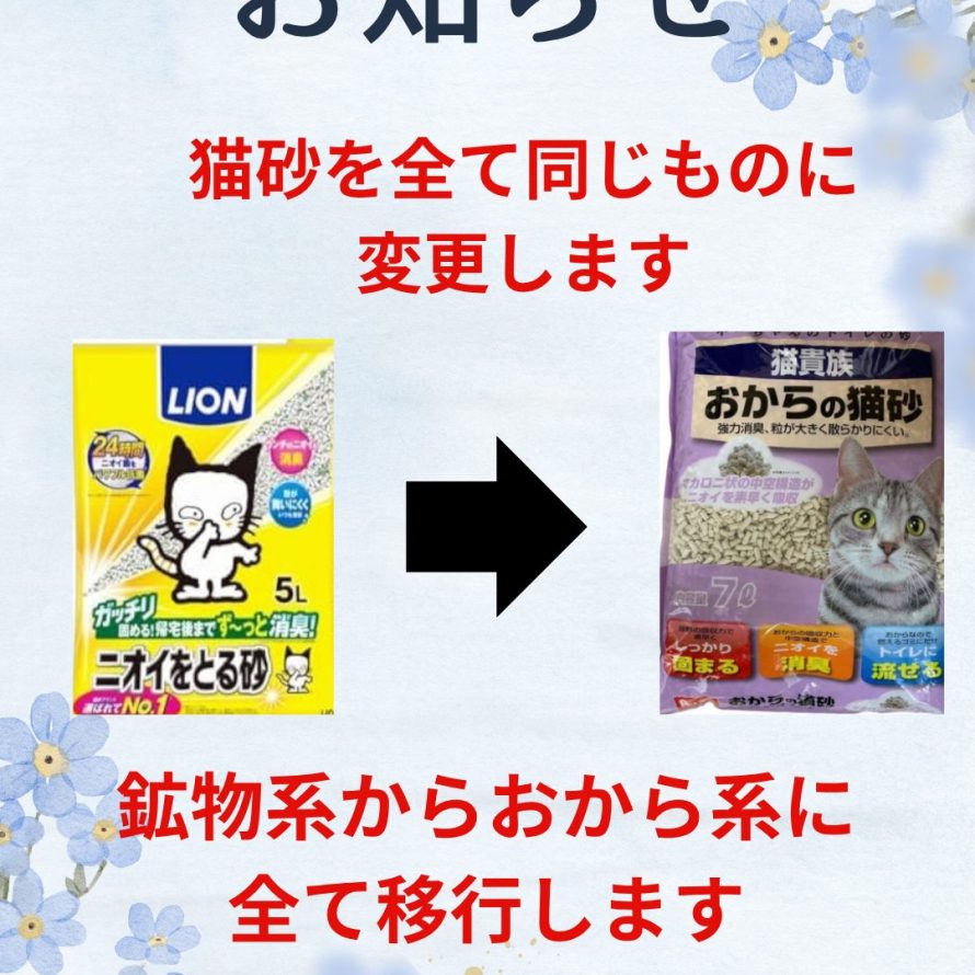 猫砂を変更します